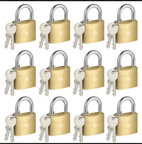 Lot Of 12 Padlock Small Brass Lock 2 Key