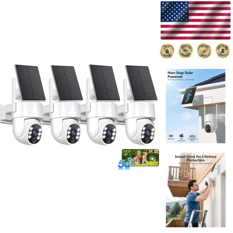 High-Performance 2K Solar Security Cameras: Wireless,  Weatherproof, 4-Pack