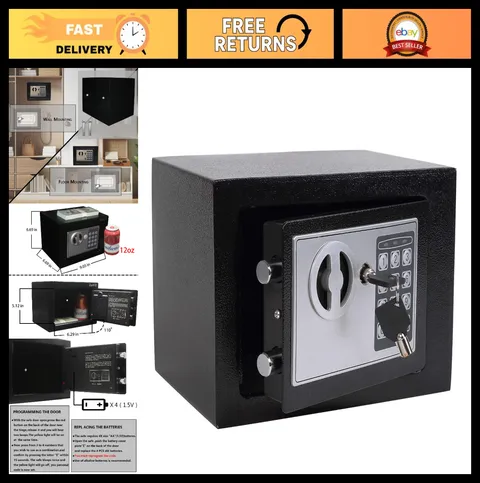 Small Steel Security Safe Box with Keypad - Electronic Digital Safe for Home, Do