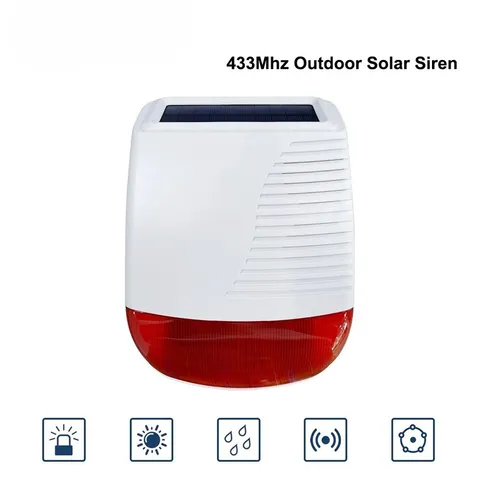 433MHzWireless Solar Strobe Siren Waterproof Alarm Horn Home Burglar Wifi System