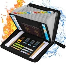 Black 5200 Fireproof Waterproof Portable 13 Pockets Accordion Document File Box