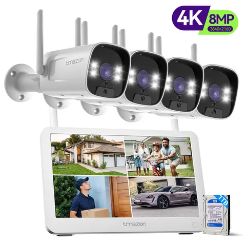 Wireless 10CH 12'' Monitor 8MP WIFI Security Camera System Audio AI Detect 1TB