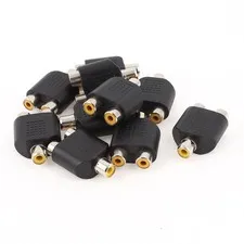 10pcs CCTV RCA Splitter Adapter 1 Connector Female 2 Female Black