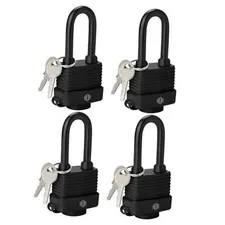 4-Pack Weather Resistant Padlocks – 40mm Laminated Steel, Chrome 4 Pack Black
