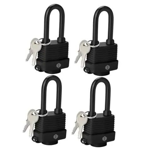 4-Pack Weather Resistant Padlocks – 40mm Laminated Steel, Chrome 4 Pack Black