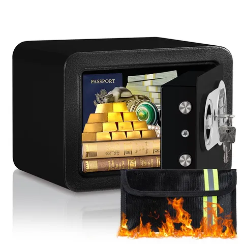 0.23 Cubic Feet Safe Box, Small Safe W/Fireproof Bag, Keys & Pass Code, Digit...