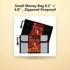 Small Money Bag 8.1“ × 4.8”，Zippered Fireproof Waterproof Document Bag， Safe ...