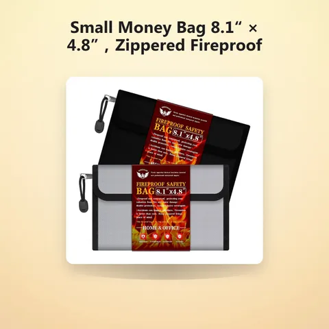 Small Money Bag 8.1“ × 4.8”，Zippered Fireproof Waterproof Document Bag， Safe ...