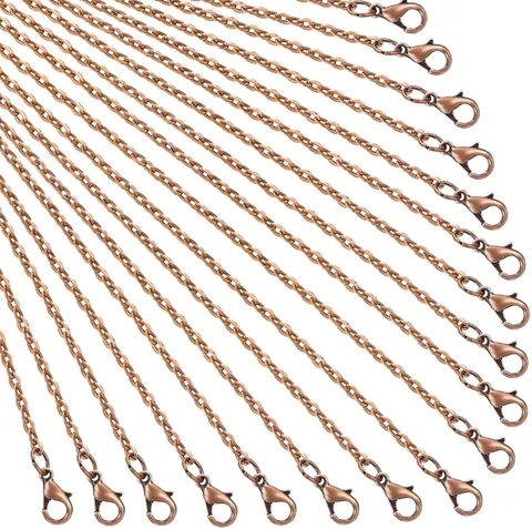 TecUnite 24 Pack Antique Red Copper Cable Chain Necklace Twisted 20 Inch, red