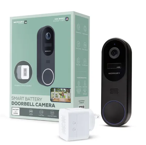 Merkury Smart Doorbell Camera Wireless Battery Video Doorbell w/ Chime Alerts