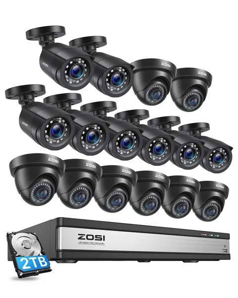 ZOSI H.265+ 16 CH HD Full 1080P Surveillance CCTV DVR Security Camera System 2TB