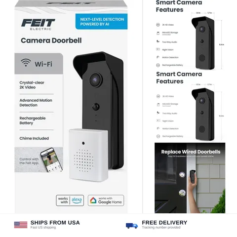 Feit Electric Smart Video Doorbell Camera, 2.4GHz Wi-Fi, No Hub, Two-Way Audi...
