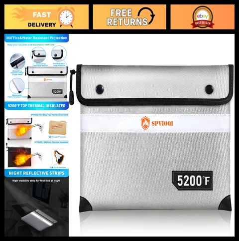 Fireproof Document Bag 14.2" x 11" Waterproof Zippered Safe Storage for Cash & V