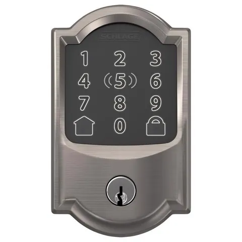 Schlage Encode Plus Satin Nickel Metal Wi-Fi Deadbolt With Camelot Trim