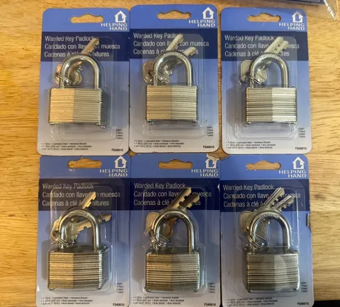 Helping Hand Warded Key Padlock w/2 keys NEW lot of 6 #FQ40010