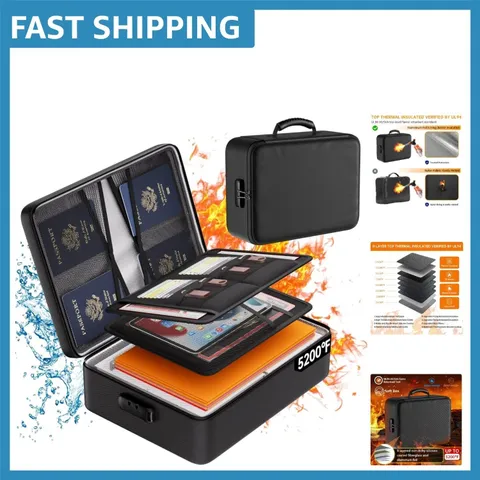 5200°F Fireproof Document Organizer with Lock | Portable 8-Layer Storage Box