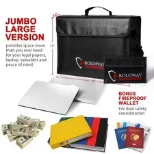 ROLOWAY Large 17 x 12 x 5.8 inches Fireproof Bag, Water Resistant Fireproof D...