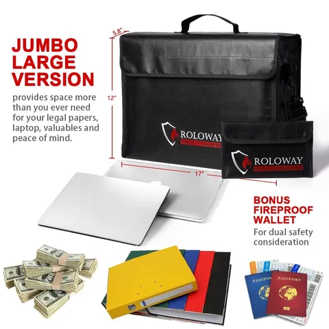 ROLOWAY Large 17 x 12 x 5.8 inches Fireproof Bag, Water Resistant Fireproof D...