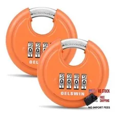 4-Digit Disc Combination Lock, Orange, 2 Pcs, 3/8" Shackle | Orange 2Pcs
