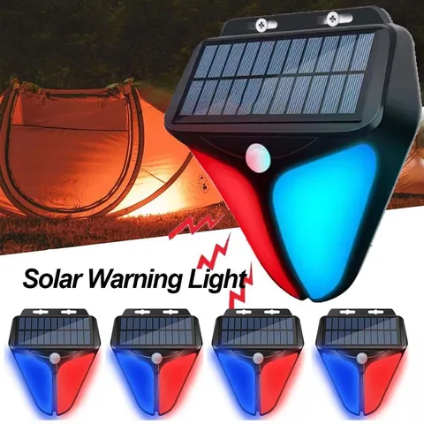 Solar Alarm Strobe Light Lamp Motion Sensor Waterproof Sound Security Outdoor US