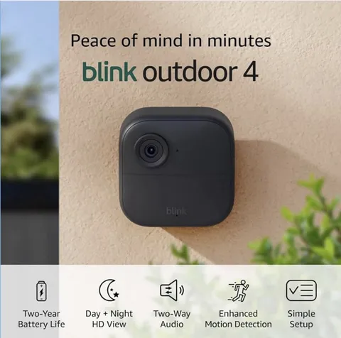 Blink Outdoor 4 HD Wireless Wi-Fi Battery Cam, Motion/2-Way Audio, Sync, Black