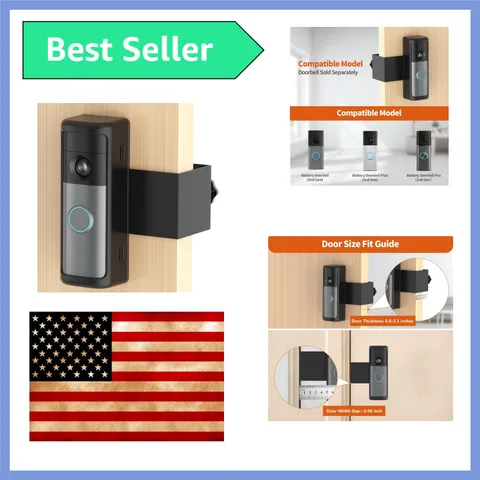 No-Drill R-ing Doorbell Mount with Rain Cover, Anti-Theft Door Bracket Compat...