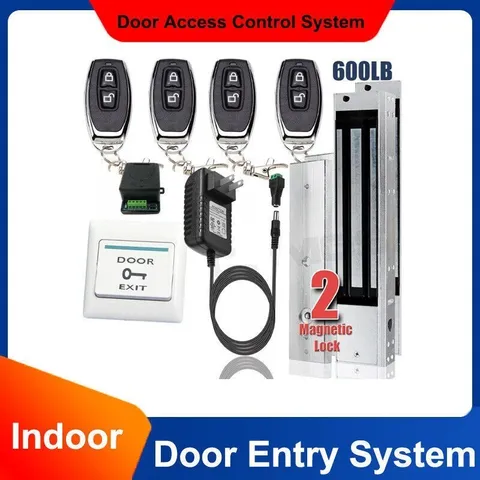 Door Access Control System 2 Electric Magnetic Lock 600lb, 4 Remote Controls Kit