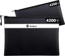 Andyer Fireproof Document Bag 2 Pack Waterproof Money Cash Safe Zipper
