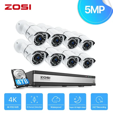 ZOSI 16 Channel 4K NVR 120ft Night Vision PoE IP Security Camera System 4TB HDD