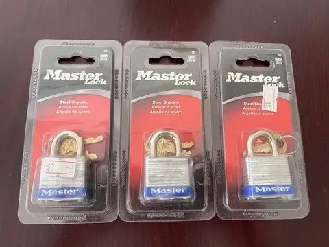 (Pack of 3) Master Lock Padlocks 7D Shackle Keyed Blue Logo