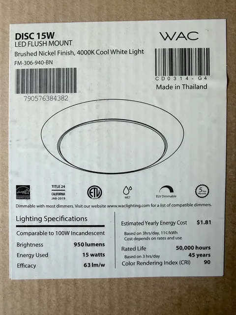 WAC Disc 7 1/2 LED Round Flush Mount , Quantity 3, Brushed Nickel, 4000K