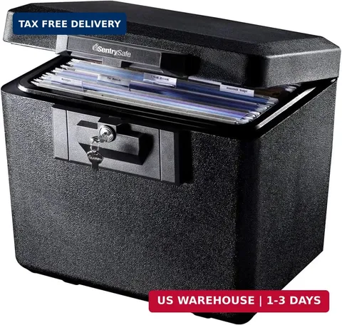 SentrySafe Black Fireproof Document Box with Key Lock, Safe Secures Files and Do