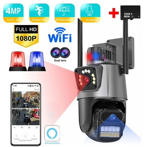 Security Camera Wireless Home Outdoor 4MP PTZ CCTV 2-Lens Wifi Two Way Audio US