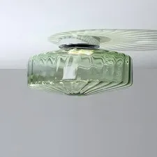 Bofea-Modern Green Ceiling Light Fixture Vintage Glass Flush Mount