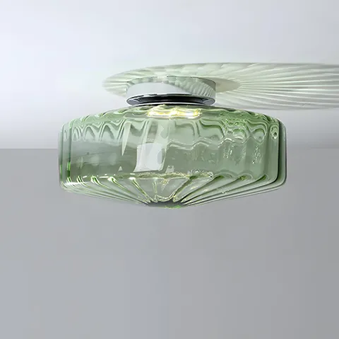 Bofea-Modern Green Ceiling Light Fixture Vintage Glass Flush Mount