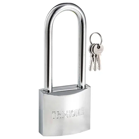 1 Pc Long Shackle Chrome Plated Padlock Security 1.5" 40Mm With 3 Keys
