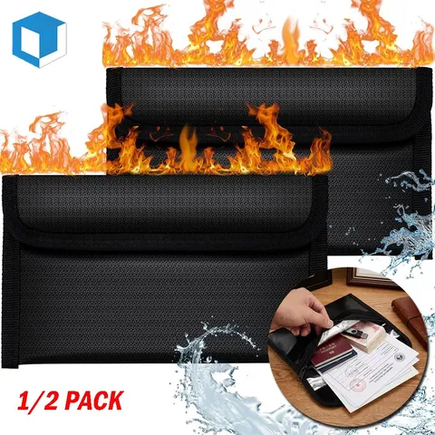 1/2PCS Small Fireproof Money Bag Waterproof Safe Document Wallet Pouch Storage