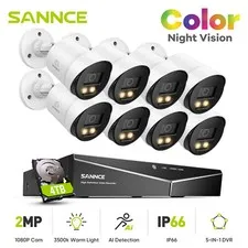 SANNCE 5MP 8CH DVR Color Night Vision CCTV 1080P Security Camera System Outdoor
