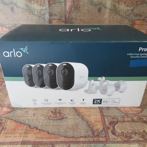 4 Pack Arlo Pro 4 Spotlight Wire-Free Camera Security System 2-Way Audio Bundle