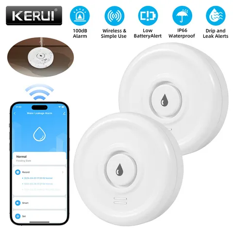 2Pcs 100dB Tuya WiFi Flood Alarm Wireless Water Leak Detector For Home Security