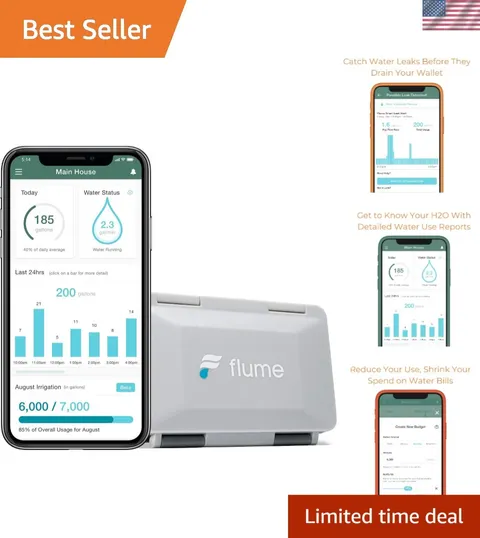 2 Smart Home Water Monitor & Leak Detector – WiFi Connected, Real-Time Usage ...