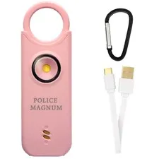 Police Magnum Personal Safety Alarm Keychain-135dB Rechargeable LED light-Pink