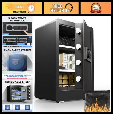 Fireproof Waterproof Safe Box 2.0 Cu Ft, Digital Keypad, Dual Alarm, Removable S