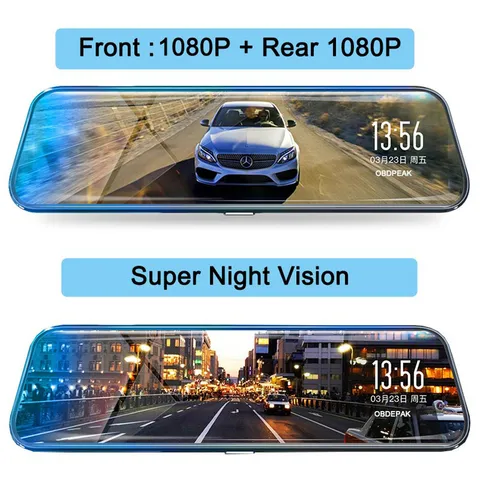 10" HD 1080P Dual Lens Car DVR Dash Cam Video Camera Recorder Rearview Mirror