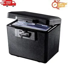 Fireproof Document Box with Key Lock Black Safe for Home Office Files 0.61 Cu