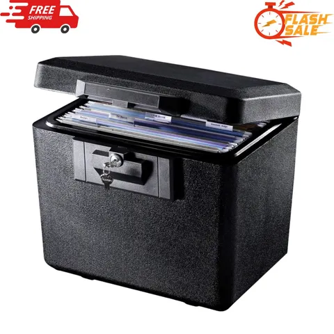 Fireproof Document Box with Key Lock Black Safe for Home Office Files 0.61 Cu