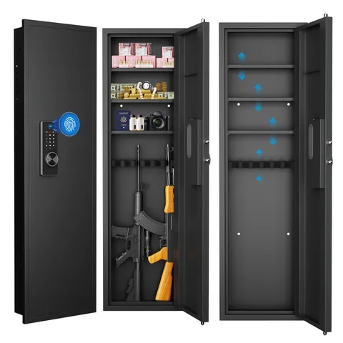 53" Fingerprint In-Wall Gun Safe Digital Touch Panel Hidden Rifle Cabinet Black