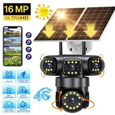 4 Lens 4G Camara De Seguridad Solar Inalambricas Para Exterior Vision Nocturna