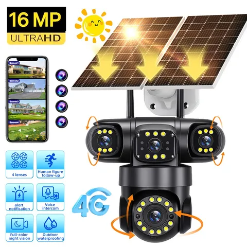 4 Lens 4G Camara De Seguridad Solar Inalambricas Para Exterior Vision Nocturna