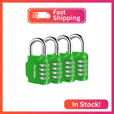 Puroma 4 Pack Combination Lock Locker 4 Digits Combo Padlock Gym Green
